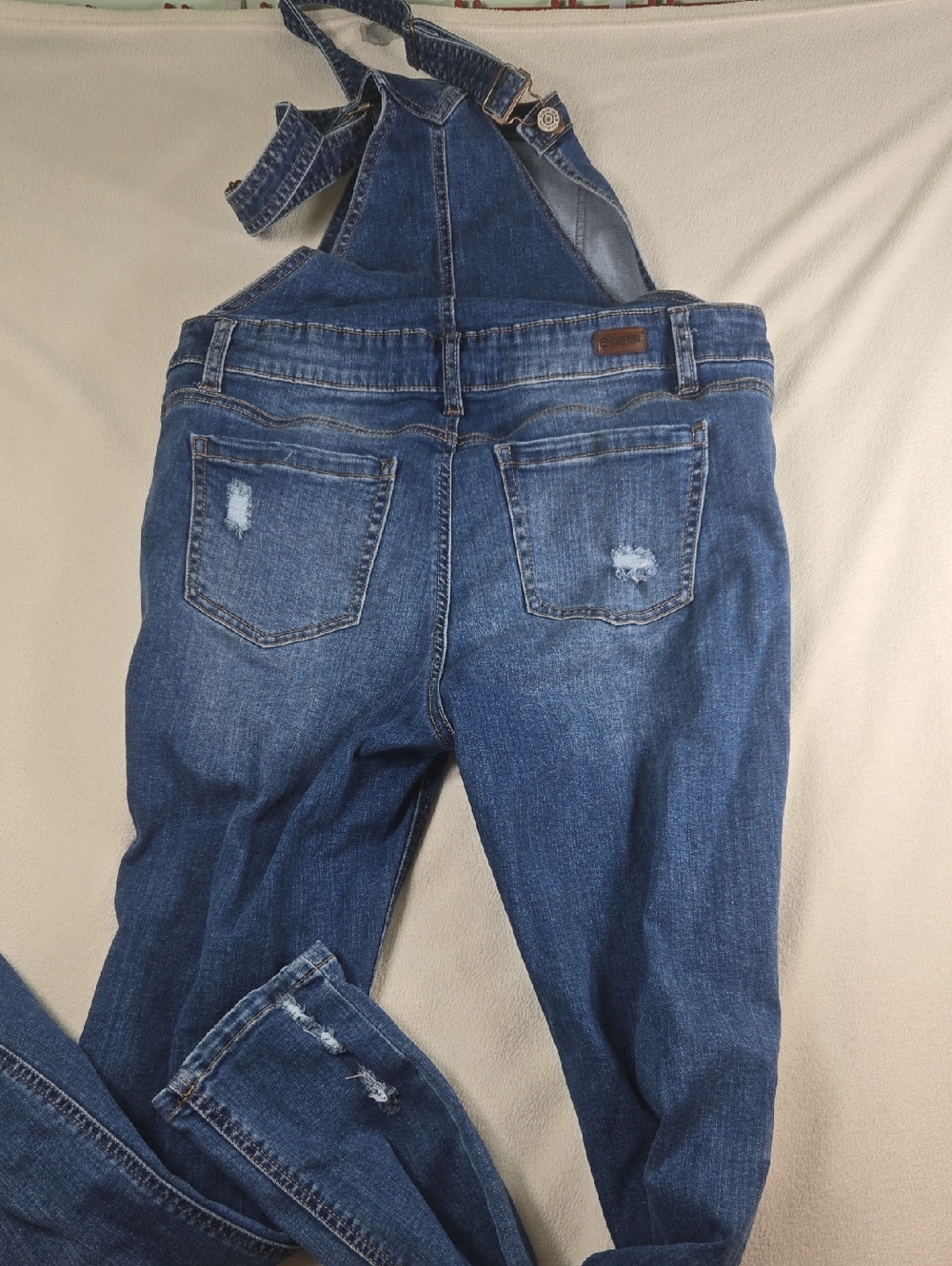 Distressed Blue Denim Women’s Overalls with Adjustable Straps - Picture 13 of 14